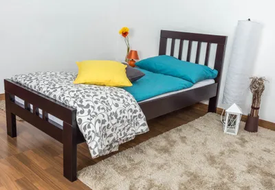 Produktbild von Einzelbett "Easy Premium Line" K8, Buche Vollholz massiv schokobraun lackiert - Liegefläche: 90 x 190 cm