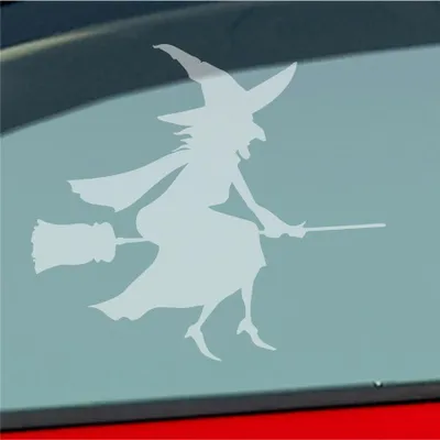 Produktbild von Auto Aufkleber Hexe Witch Besen Frau Hexerei 11x10 cm Milchglas Sticker Heckscheibenaufkleber