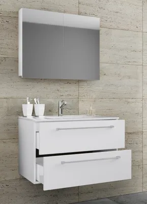Produktbild von VCM 3-tlg. Waschplatz Waschtisch | Waschbecken Unterschrank Breite 80 cm | Badmöbel Set mit Schubladen Drehtüren Spiegelschrank | Badinos