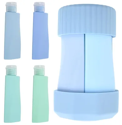 Image de Lot de 4 flacons de voyage en silicone pour articles de toilette, étanches et réutilisables