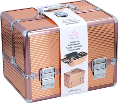 Produktbild von Touch of Beauty Makeup Koffer Rosa Kosmetik Organizer mit Griff und Schlüsselschloss 27,5 x 20,5 x 20,5 cm Innen Mit Fleece Ausgekleidet Leicht zu Tragen Aluminium