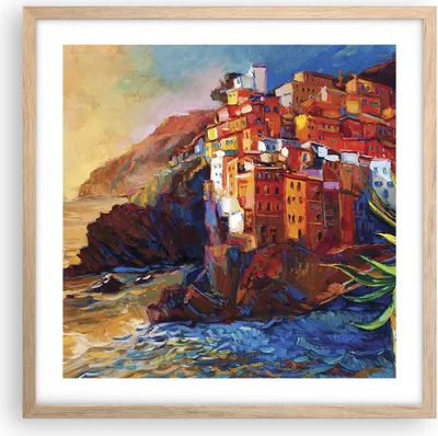 Produktbild von Gerahmtes Poster - Rahmen in heller Eiche - Manarola Bunt Öl - 50x50 cm - Wand Bild - Wanddeko - Wandbilder - Kunstposter - Wandposter - Bilderrahmen - Bilder - Kunstdruck - Wandbild - P2NAC50x50-4164
