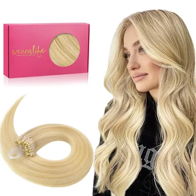 Produktbild von Microring Extensions Echthaar 50g 50cm Hellblond Highlights Goldblond Remy Glatt