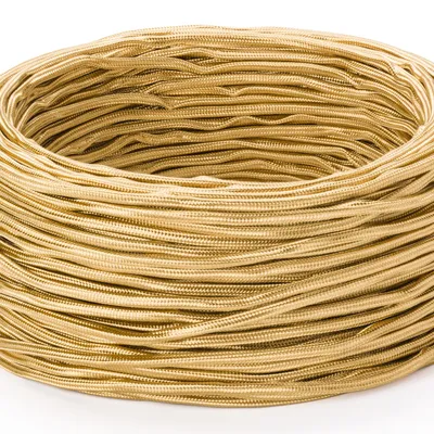 Zdjęcie produktu dla Bardzo cienki kabel tekstylny do żyrandoli, 5 metrów/5m, kolor złoty, kabel tekstylny powlekany, cienki kabel zasilający, 3-żyłowy 3x0,75mm² z żyłą uziemiającą