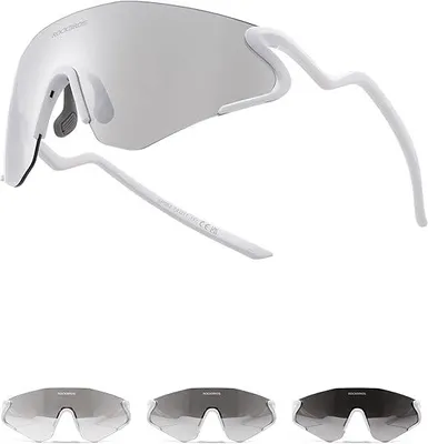 Produktbild von ROCKBROS Fahrradbrille Sonnenbrille, Photochrome Brille, Selbsttönend UV400 Schutz TR90 Sportbrille, Ultraleicht 24g Laufbrille Grau / Weiß