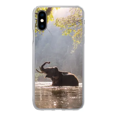 Produktbild von MuchoWow® Handyhülle Schutzhülle Hülle für iPhone X Elefant - Wasser - Tiere - Bäume - Sonne Silikon Softcase Handy Hülle - Handyhülle