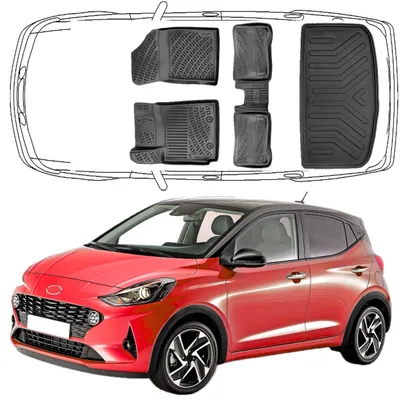 Produktbild von 3D Auto Fußmatten & Kofferraumwanne Set Kompatibel mit Hyundai i10 3.Gen Typ AC3 ab 2019