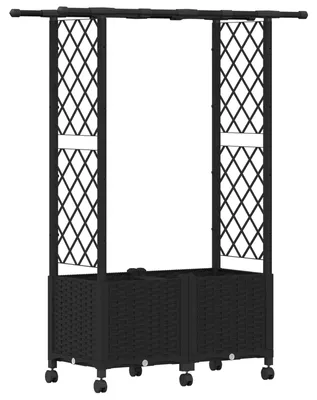 Image de vidaXL Jardinière surélevée avec treillis et toit, noire, 124,5 x 40 x 142 cm, en PP
