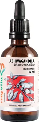A bottle of liquid extract with a label showing the product name, botanical name, and an illustration of a plant.