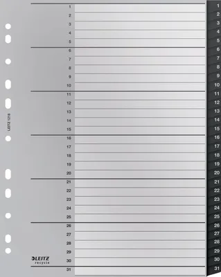 Produktbild von Leitz 12180000 Tab-Register Numerischer Registerindex Polypropylen (PP) Schwarz, Weiß