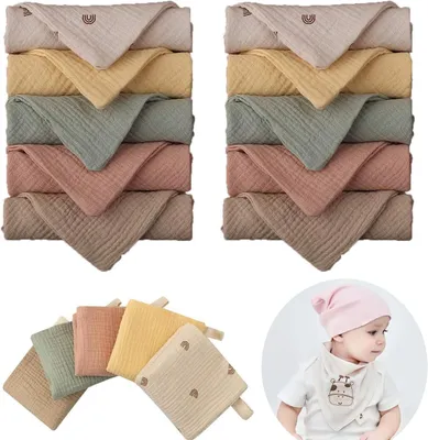Imagen del producto de Toallas de musselina, paquete de 10 unidades, 23 x 23 cm, 100% algodón, para bebés y niños