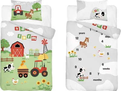 Image de Parure de lit bébé 100x135 tracteur ferme COTON