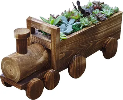 Obrázek produktu pro Dřevěný stojan na rostliny, kreativní květináč ve tvaru nákladního auta, držák na sukulenty, stolní dekorace, police na rostliny, podnos na rostliny