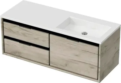 Produktbild von Sanox Badmöbel-Set Loft BxHxT 120,5 x 47 x 45,5 cm Frontfarbe craft oak mit Waschtisch Mineralguss weiß Griff chrom 8474