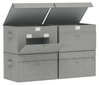 Productafbeelding van Opbergboxen van stof, inklapbare opbergdozen met voorflap, set van 4 dozen van vliesstof met handgrepen, kledingorganizer voor de slaapkamer