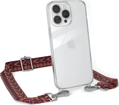 Produktbild von EAZY CASE Handykette - Verstellbarer Trageriemen kompatibel mit Apple iPhone 14 Pro Max, Handykordel mit transparenter Silikon-Hülle, Band in Rot