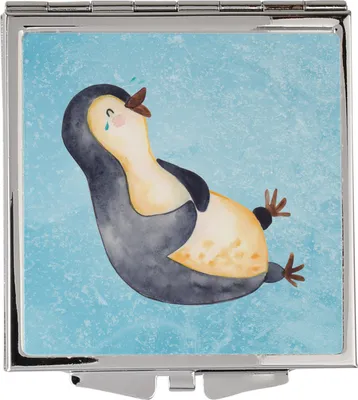 Produktbild von Mr. & Mrs. Panda Kleiner Spiegel Pinguin Lachen - Eisblau - Geschenk, Schminkspiegel, Haha, Lol, Funny, Handspiegel, Humor, Witzig, Klappspiegel, Taschenspiegel, klein