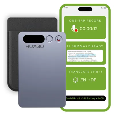 Zdjęcie produktu dla Cyfrowy dyktafon 64 GB z AI - Nagrywanie jednym przyciskiem