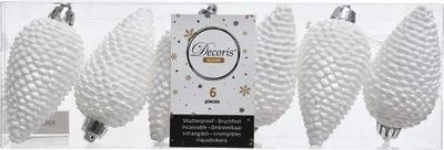 Produktbild von Christbaumschmuck Zapfen Kunststoff 8cm winterweiß, 6 Stück