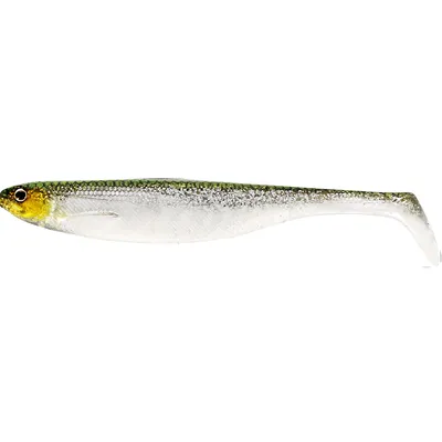 A single fishing lure shaped like a fish, isolated on a white background.