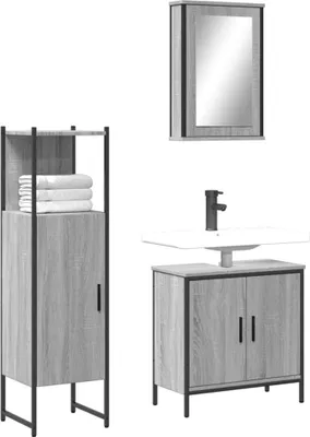 Immagine prodotto di Maison Exclusive - Set di mobili da bagno 3 pezzi grigio Sonoma in materiale ligneo