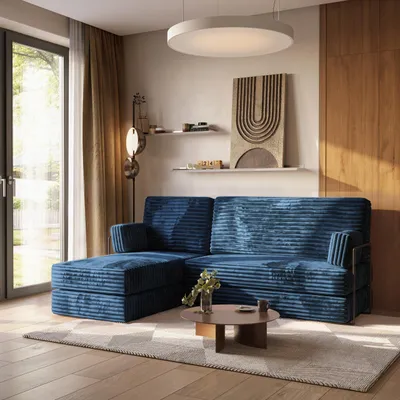 Produktbild von Masseno Ecksofa NOTIA mit Metallgestell, Modulares Schlafsofa aus Schaumstoff, Klappbares Bodensofa, Schlaffunktion - Blau, TILIA 77