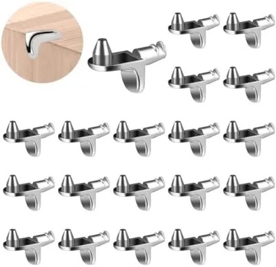 Produktbild von PolkaHome® 20 Stück L-förmige Metallregalträger, rutschfeste Regalstützstifte für Schränke und Bücherregale, vernickelte Bodenträger