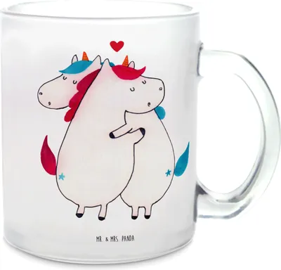 Produktbild von Mr. & Mrs. Panda Teetasse Einhorn Mitteilung - Transparent - Geschenk, Pott, Tee Tasse, Liebe, Lustig, Einhörner, Unicorn, Glasbecher, Valentinstag, Trinkglas, Teeglas