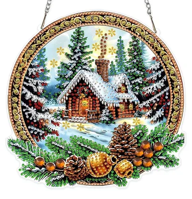 Image de Kit de création de pendentif "peinture diamant" représentant un paysage hivernal, avec chaîne, pour enfants et adultes