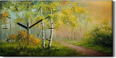 Produktbild von Dekor Leinwand Uhr Wandbilder 60x30 Malerei Wald Bäume Pfad Blätter Kunst - schwarze Hände