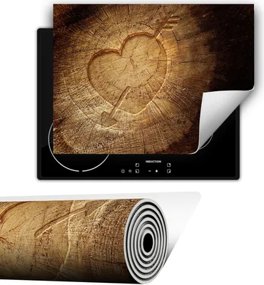 Immagine prodotto di Copripiastra copripiano cottura in Vetroceramica 80x52 cm Tappetino antiscivolo Roll-up, cuore in legno