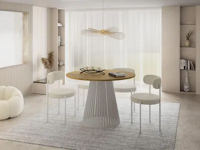 Produktbild von Esstisch Rund Ausziehbar mit Lamellen im Loft-Stil – 120 bis 200 cm – Industrieller Tisch mit Kaschmir Metallbeinen, Platzsparend für Wohnzimmer oder Esszimmer – Braun