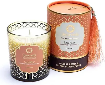 Image de Bougie Parfumée Ayurveda Kapha Sauge Menthe - 200g Paquet De 4 Pièces