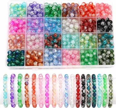 Produktbild von Perlen zum Armbänder machen, 8 mm Glasperlen, 600 Stück, 24 Farben für DIY Schmuck