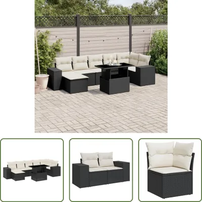 Produktbild von The Living Store 8-tlg. Garten-Sofagarnitur mit Kissen Schwarz Poly Rattan