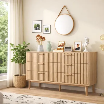 Produktbild von Kommode mit 6 Schubladen, Holzoptik, Naturholzfarbe, mit Kippschutz