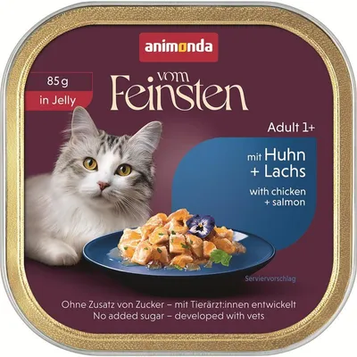 Imagen del producto de Animonda Vom Feinsten, alimento húmedo para gato, sabor pollo y salmón en gelatina, 85g