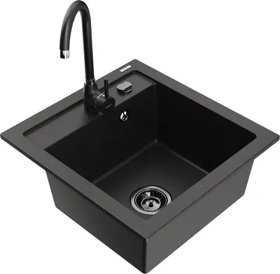 Produktbild von Mexen Vito 1-Becken-Granit-Spüle mit Mischbatterie Telma, Schwarz/Gold metallisch - 6503-75-670200-70-B