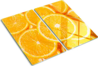 Obrázok produktu pre Sklenená ochranná doska – Kryt varnej dosky – Kryt na indukčnú dosku – 2x30x52 cm – Rýchle čistenie – Tvrdené sklo – Plátky pomaranča