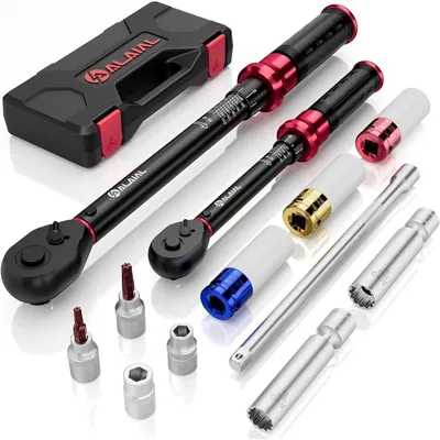 Image de Jeu de clés dynamométriques 1/2" et 3/8", de 20 à 220 Nm et de 5 à 60 Nm, comprenant 12 pièces et des accessoires
