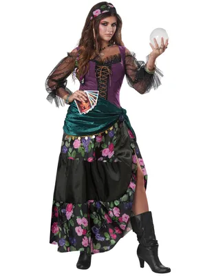 Produktbild von Magierin-Hellseherin-Kostüm für Damen Halloween grün-lila XS (36/38)