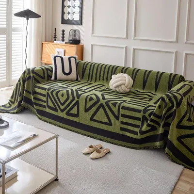 Immagine prodotto di 180x180cm verde forma geometrica divano asciugamani, copridivano 1/2/3/4 posti divano spesso velluto elastico antiscivolo copridivano protezione mobili, copridivano.