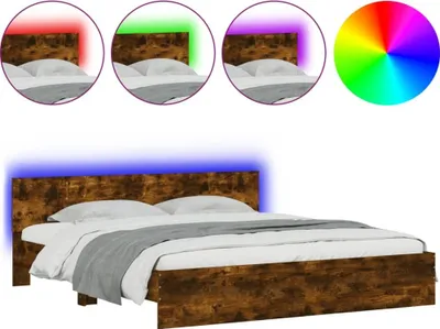 Obrázek produktu pro Rám postele s čelem a LED osvětlením kouřový dub 200 x 200 cm