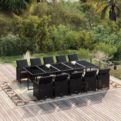 Produktbild von Möbel 11-tlg. Garten-Essgruppe mit Kissen Poly Rattan Schwarz - Gartenmöbelgarnituren 3095585