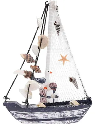 Productafbeelding van Mini zeilboot decor - Set van 2 - Houten miniatuur zeilboot model - Nautisch thema ornamenten - Badkamer