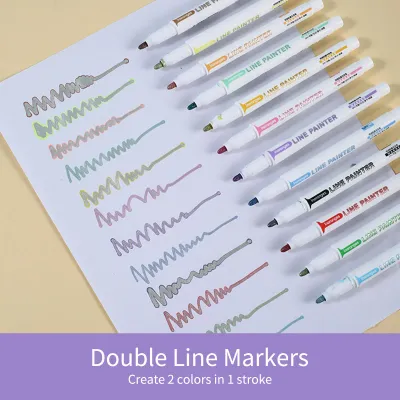 Image de 8 couleurs Double Line Coloring Markers Outline Paint Pens 2.0mm Tip DIY Scrapbooking for Artists Kids Black Paper Photo Coloring Books Stone Glass School Office Supplies