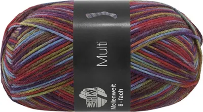 Produktbild von Lana Grossa Meilenweit 8-fach 150 g MULTI 8-fach Sockenwolle 315 m Farbe 9983 - Helloliv/-rot/Violett/Hellblau/Pistazie