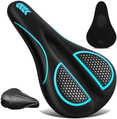 Produktbild von PolkaHome® Fahrradsattelbezug, ergonomisches Sattelkissen mit Gel und Memory-Schaum, 28 x 18 x 3 cm, Blau