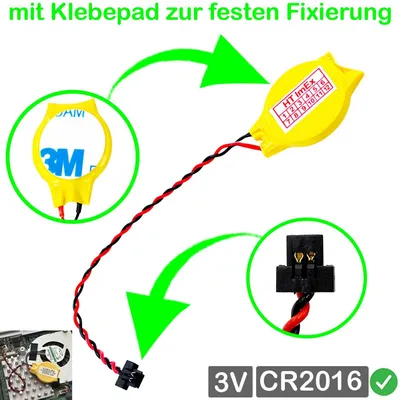 Produktbild von RTC CR2016 BIOS Batterie CMOS Knopfzelle Akku Battery mit Steckerkabel für HP ProBook 450 G6 5TL30ES, 450 G6 7DB81ES, 440 G6 6HM68ES, 440 G6 6MS63ES