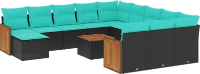 Zdjęcie produktu dla vidaXL 13-częściowa sofa ogrodowa z poduszkami, czarny polirattan